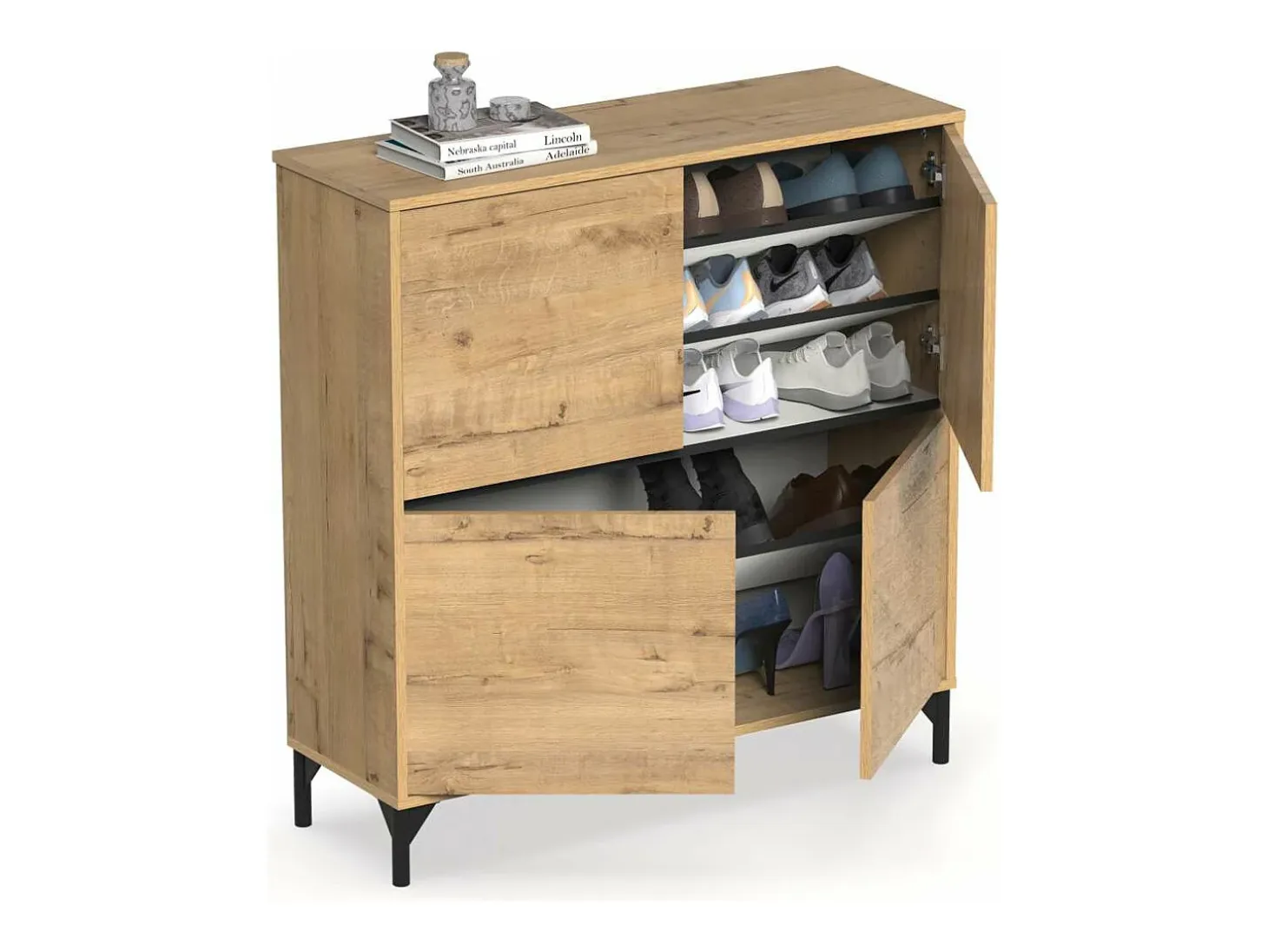 Zapatero 4 puertas Tokio en roble gold. 101cm(ancho) 96.5cm(altura) 33cm(fondo)