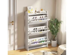Zapatero 70 x 24 x 120 cm con 6 compartimentos - Blanco
