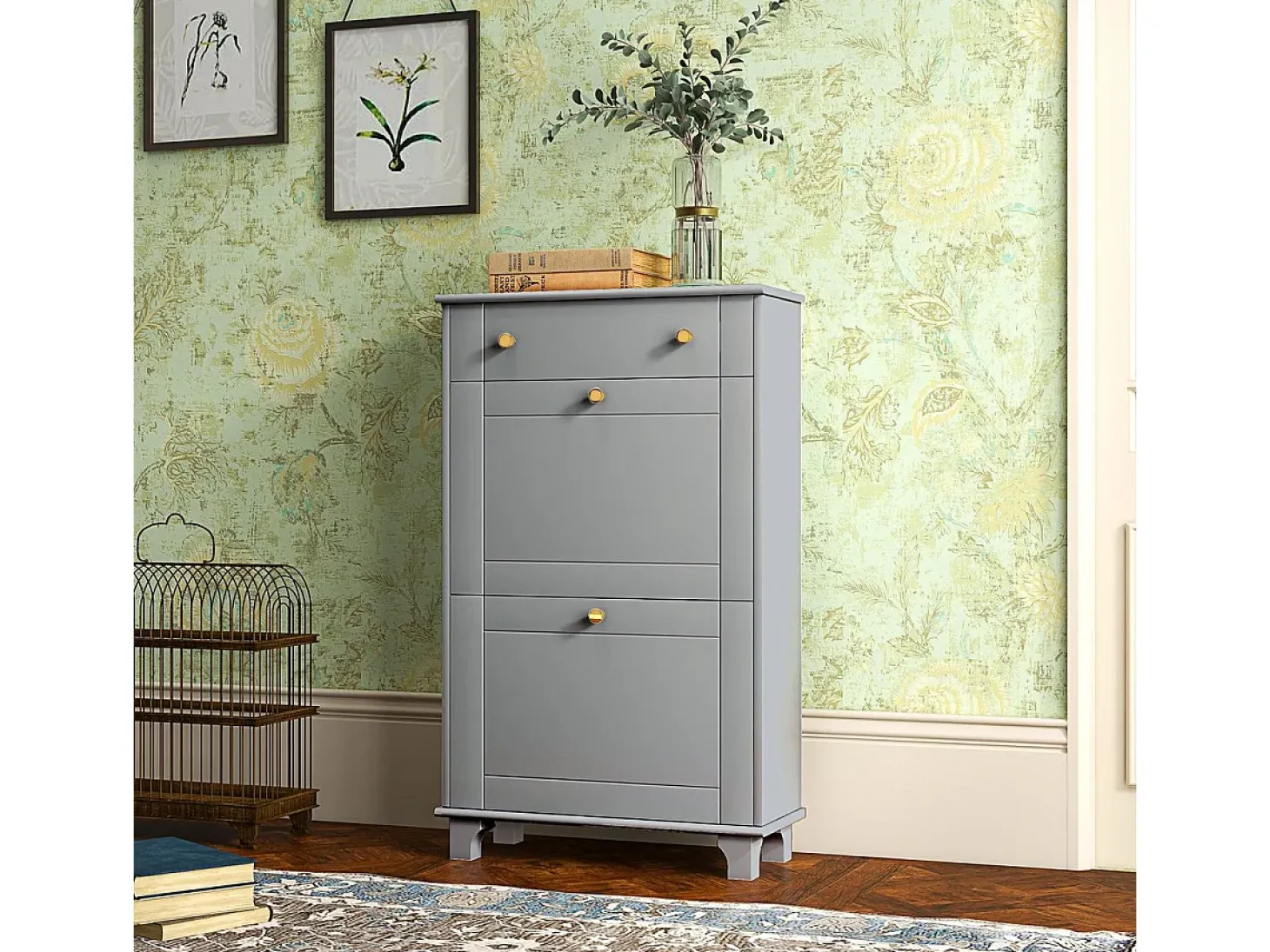 Zapatero Afternoon Homcom cajón con 2 puertas gris 98,5x60x23,5 cm
