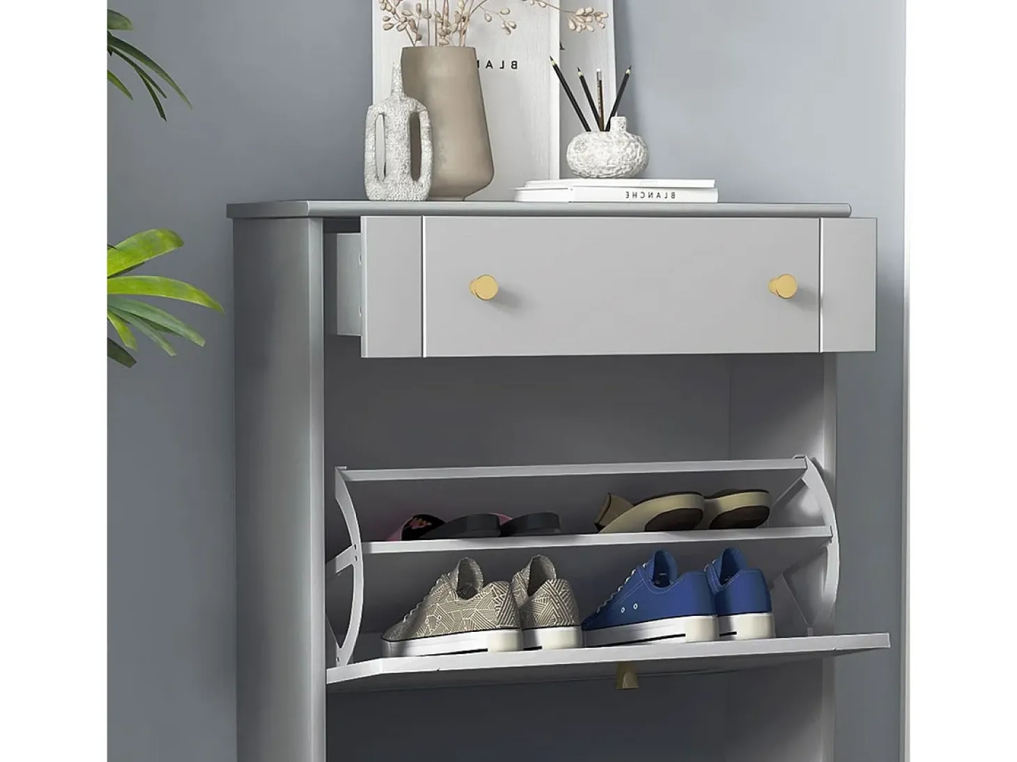 Zapatero Afternoon Homcom cajón con 2 puertas gris 98,5x60x23,5 cm