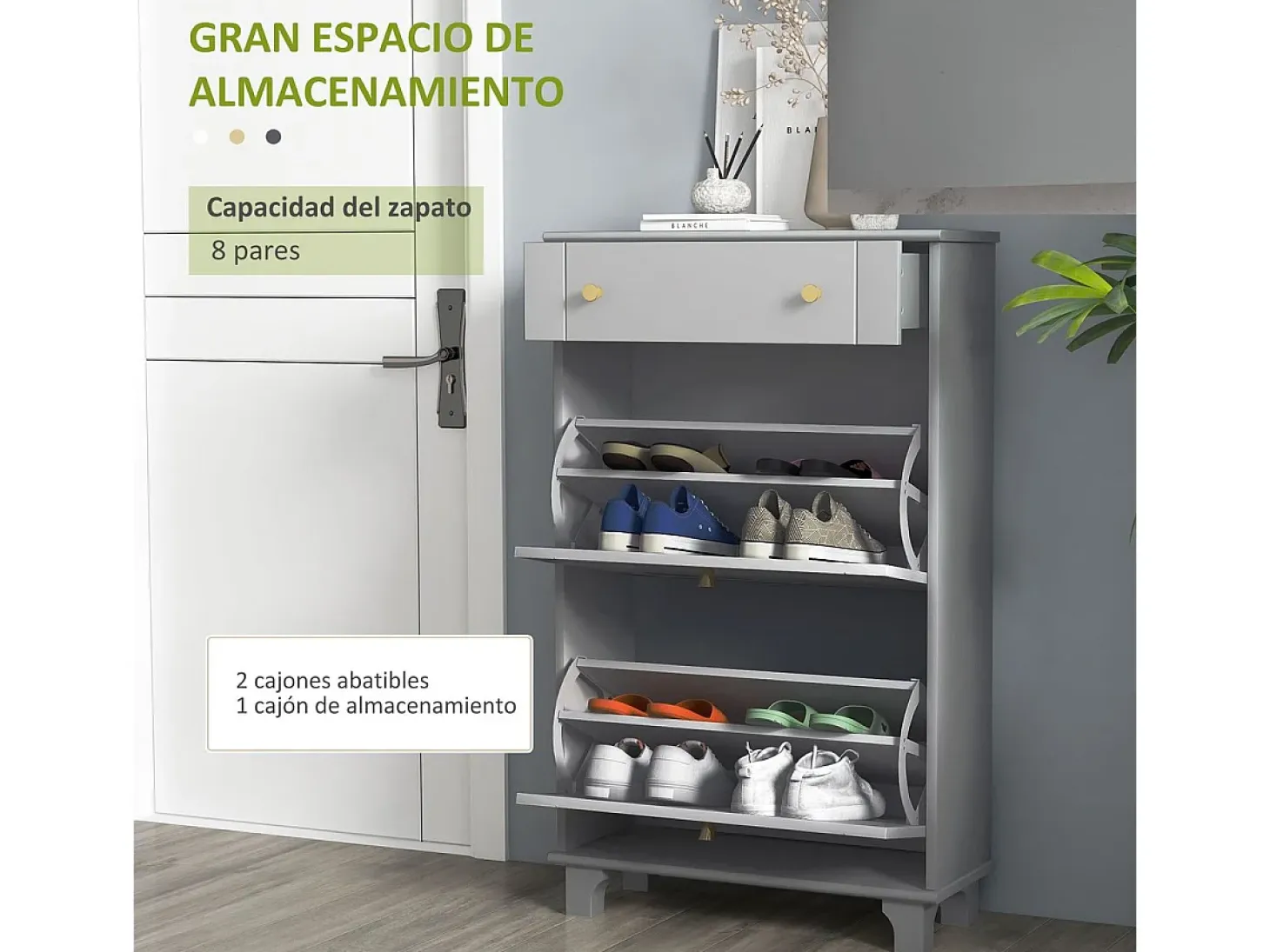 Zapatero Afternoon Homcom cajón con 2 puertas gris 98,5x60x23,5 cm