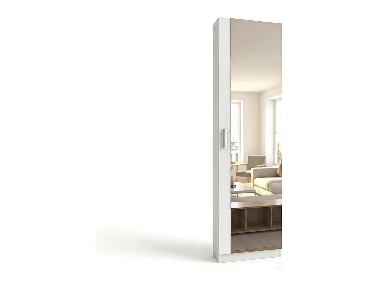 Zapatero alto de 1 puerta con espejo en blanco brillo 180x50 cm Roma Blanco Brillo