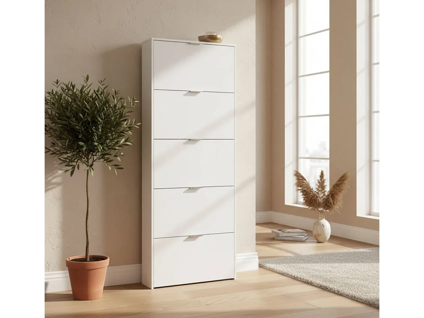 Zapatero alto Pasillo Blanco Brillo 5 Puertas 180x70x17 cm
