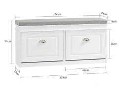 Zapatero Banco con 2 cajones,Banco con almacenaje,L104 x P24 x H52cm 2 Cajones Blanco FSR64-W SoBuy ES