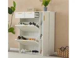 Zapatero blanco - Zapatero con 2 cajones y 1 puerta - 2 zapateros abatibles - para salón y dormitorio