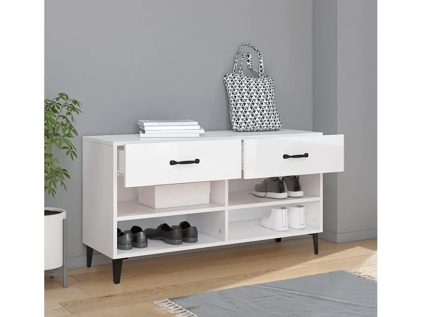 Zapatero Blanco brillo 102x35x55 cm Madera de ingeniería