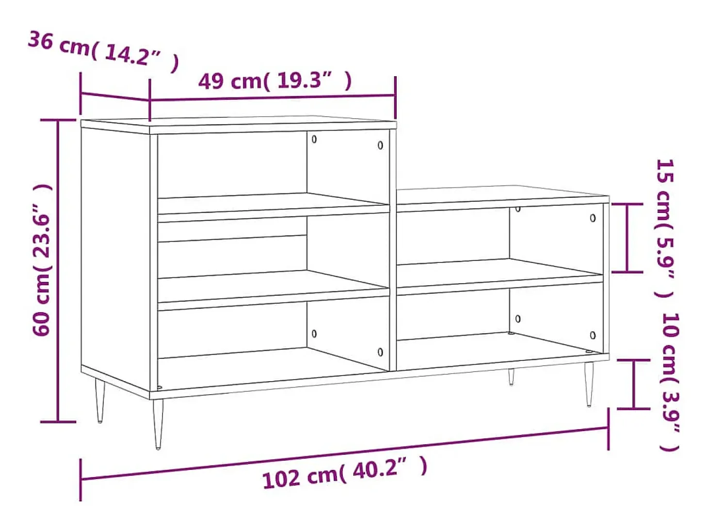Zapatero Blanco brillo 102x36x60 cm Madera de ingeniería