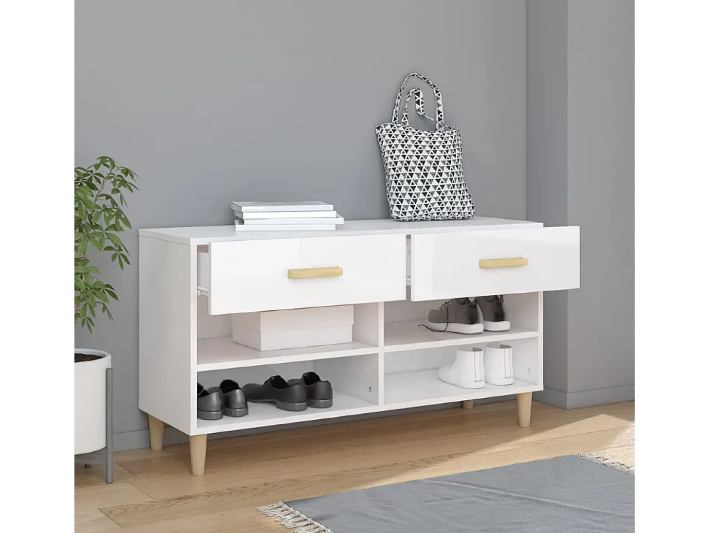 Zapatero Blanco brillo 102x35x55 cm Madera de ingeniería