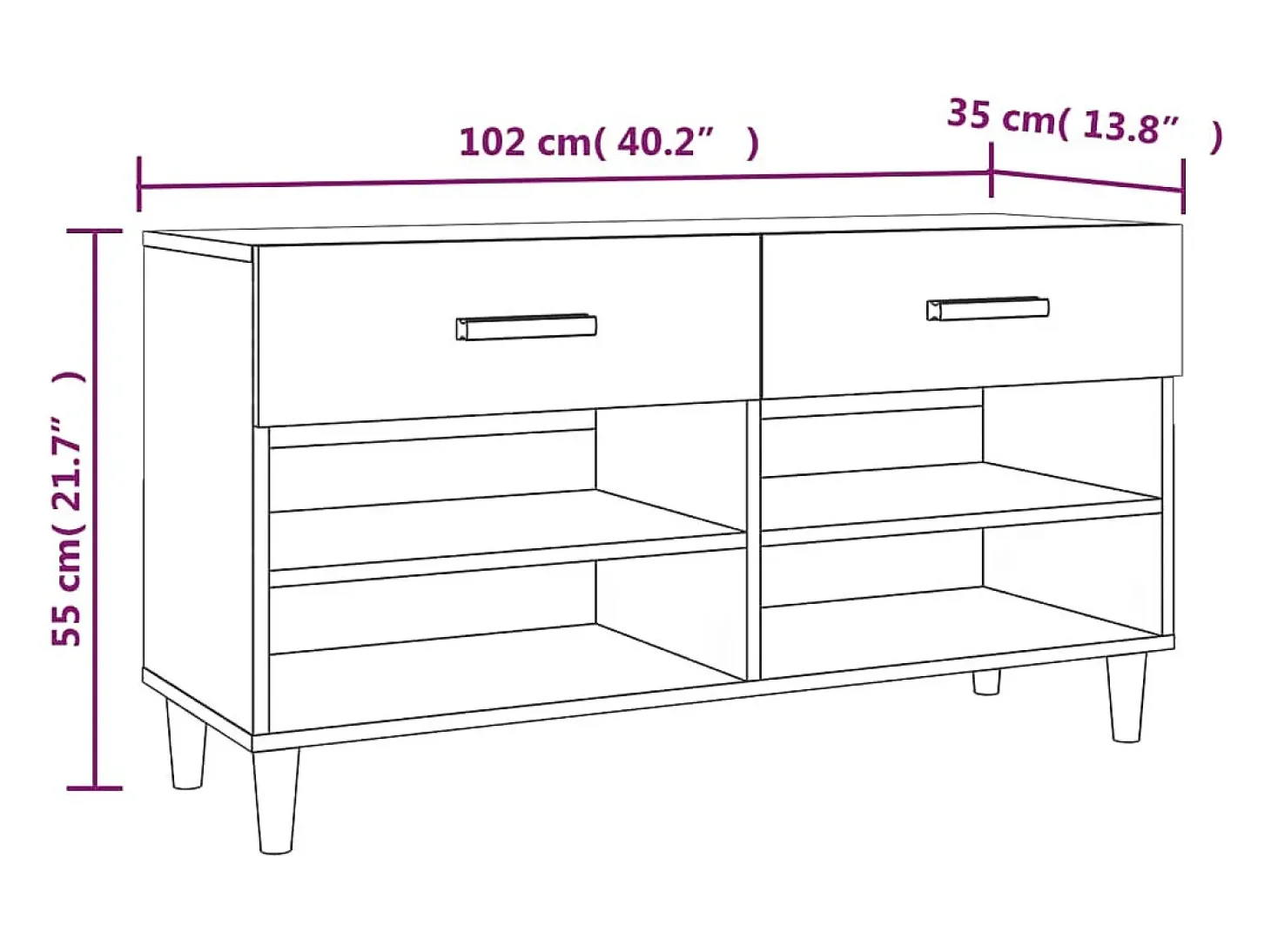 Zapatero Blanco brillo 102x35x55 cm Madera de ingeniería