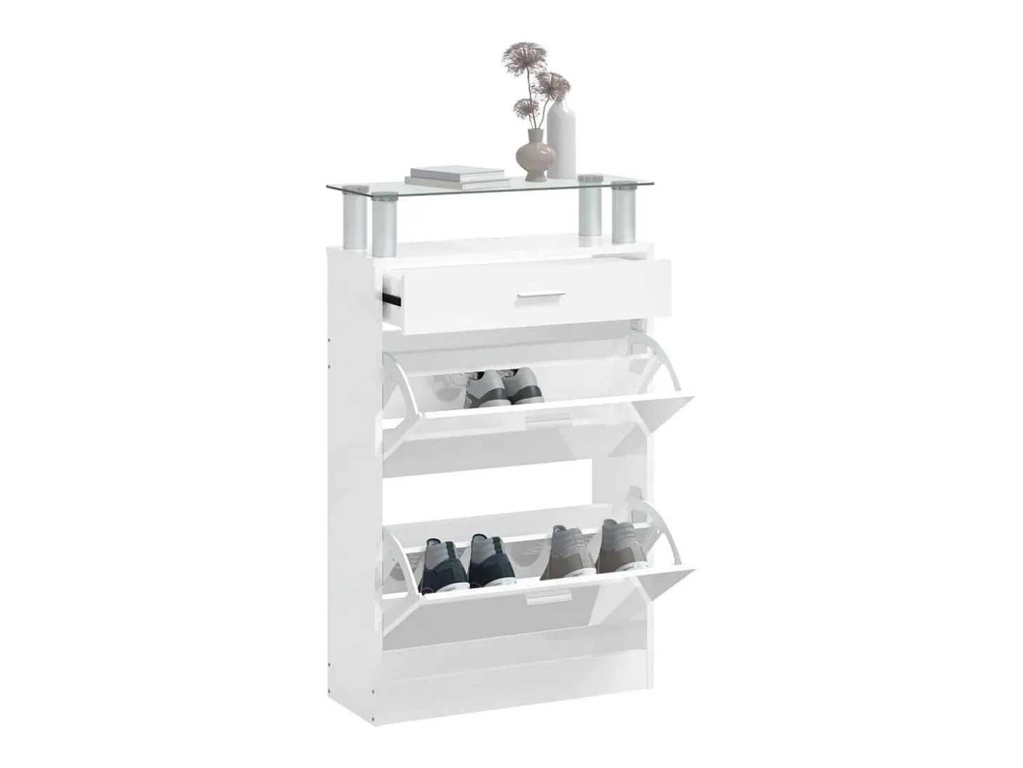 Zapatero Blanco brillo 63x24x104 cm Madera de ingeniería