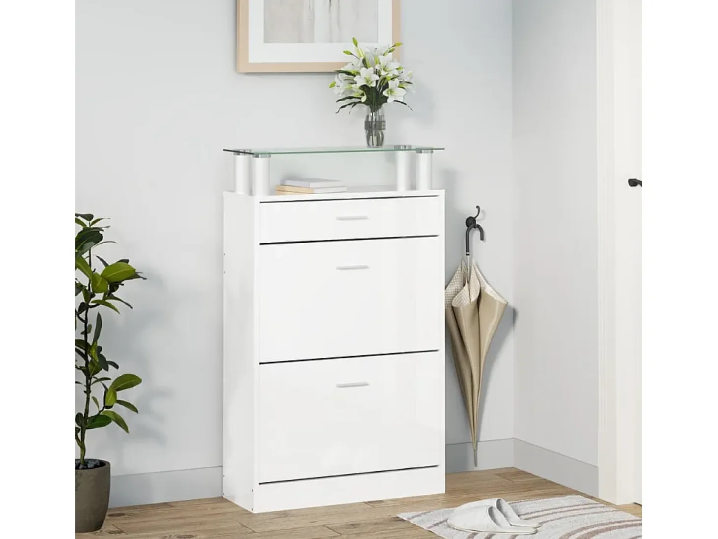 Zapatero Blanco brillo 63x24x104 cm Madera de ingeniería