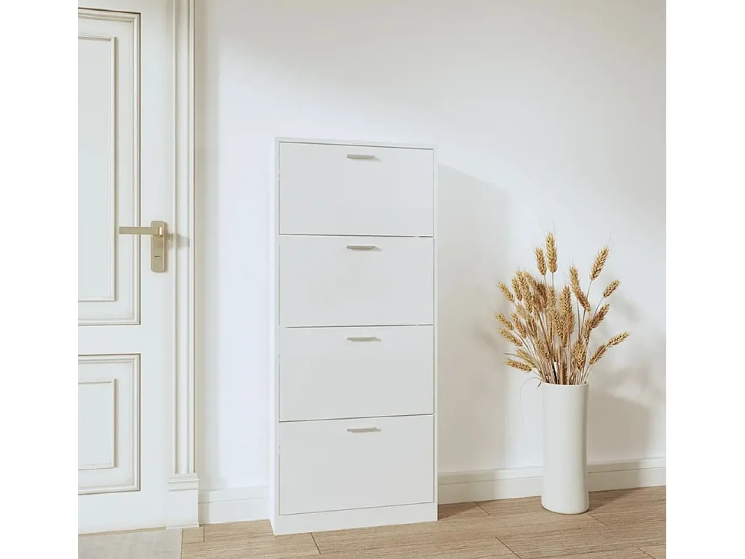 Zapatero Blanco brillo 59x17x150 cm Madera de ingeniería