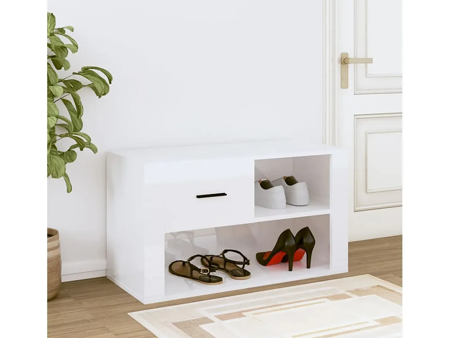 Zapatero Blanco brillo 80x35x45 cm Madera de ingeniería