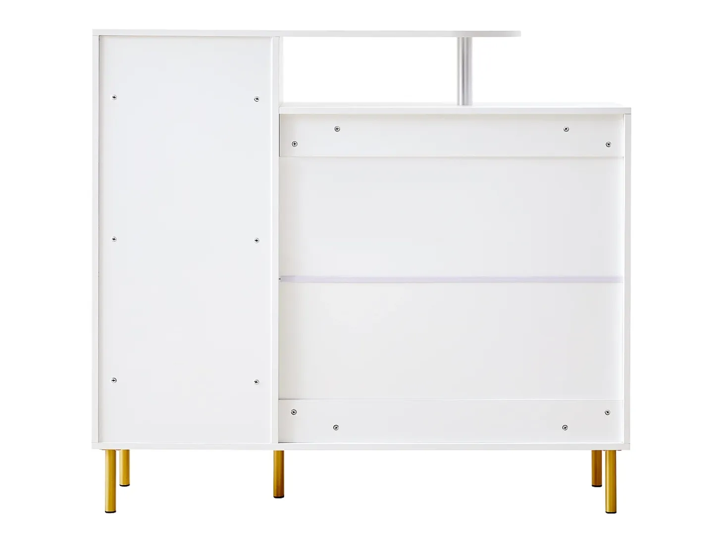 Zapatero blanco con 1 cajón y 3 puertas, tiradores y patas de metal dorado