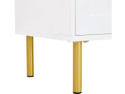 Zapatero blanco con 1 cajón y 3 puertas, tiradores y patas de metal dorado