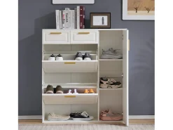 Zapatero blanco con 2 cajones, 2 aletas y 1 puerta 95x24x107cm