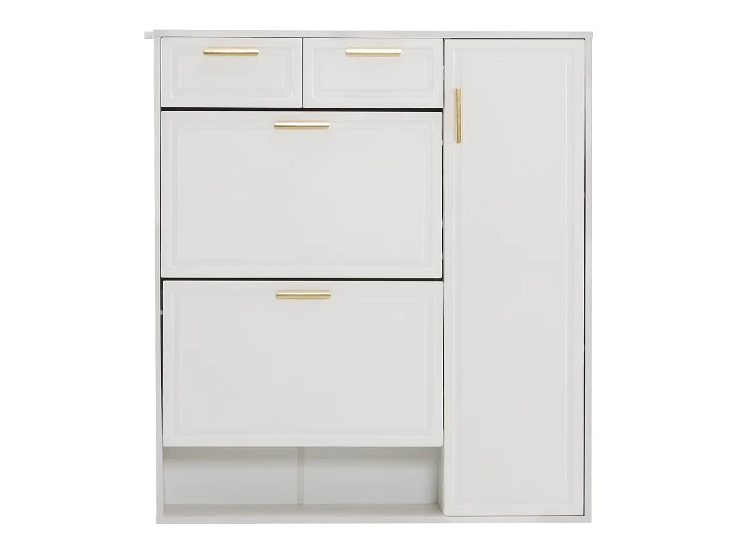 Zapatero blanco con 2 cajones, 2 aletas y 1 puerta 95x24x107cm