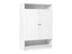 Zapatero blanco con 2 puertas y estantes regulables, tiradores dorados - adecuado para salones y entradas
