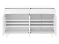Zapatero blanco con 4 puertas y 2 cajones, estantes regulables