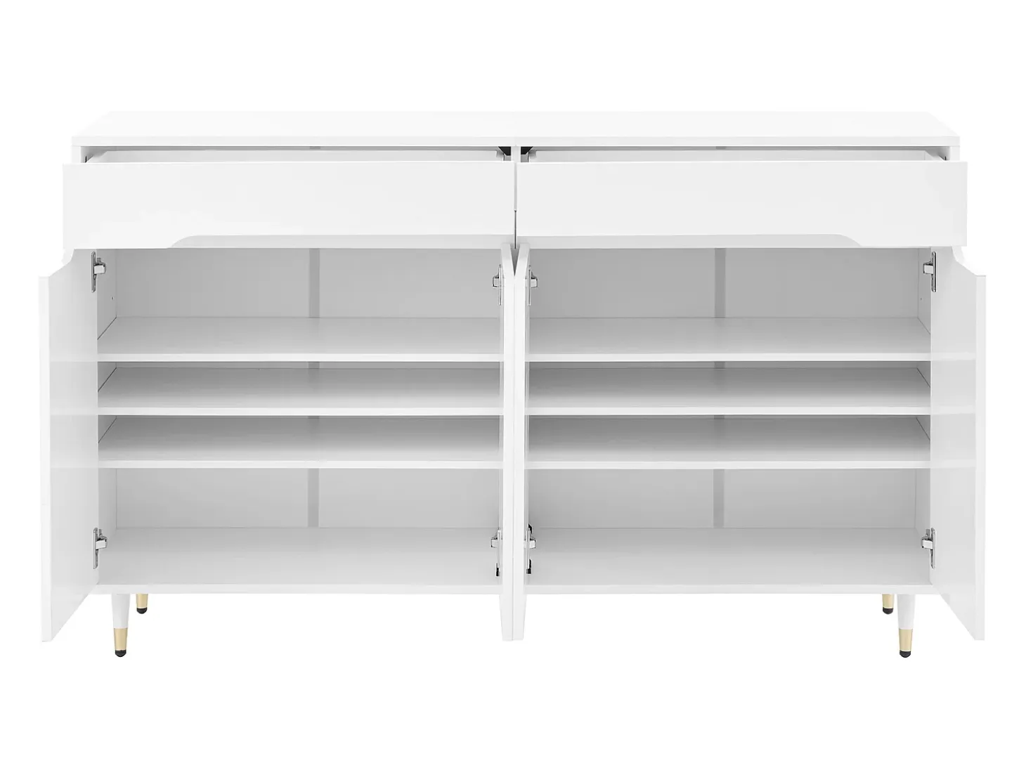 Zapatero blanco con 4 puertas y 2 cajones, estantes regulables