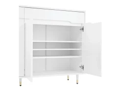 Zapatero blanco con 4 puertas y 2 cajones, estantes regulables