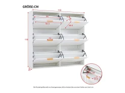 Zapatero blanco con 6 puertas abatibles, 118x25x115 cm