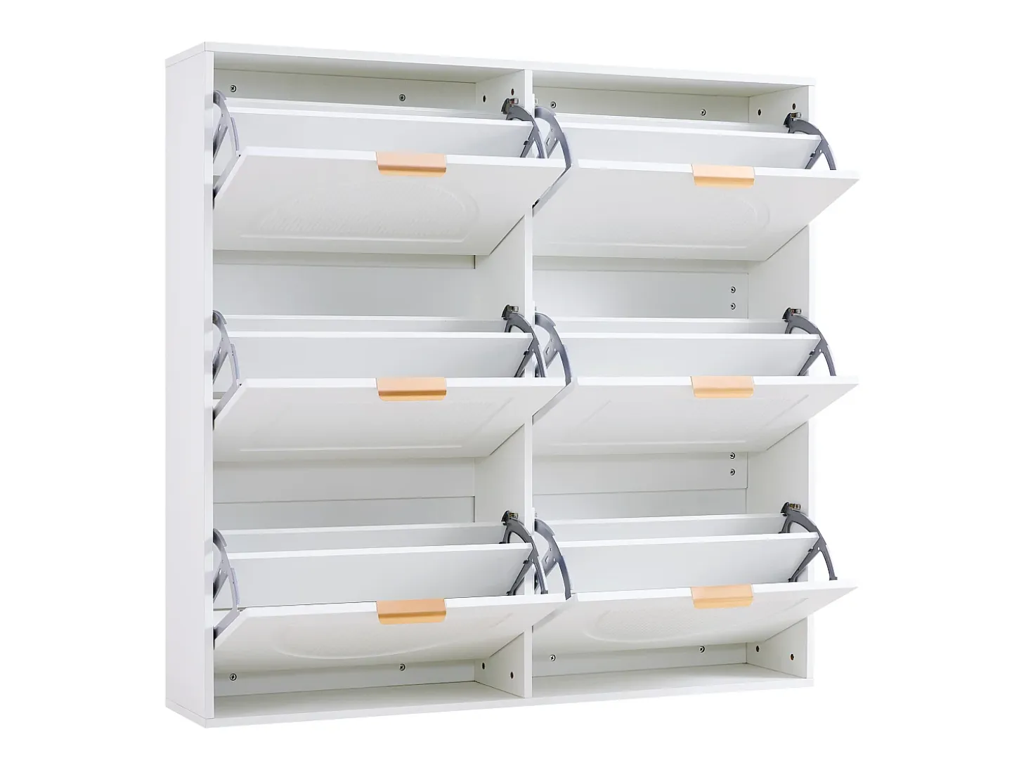 Zapatero blanco con 6 puertas abatibles, 118x25x115 cm