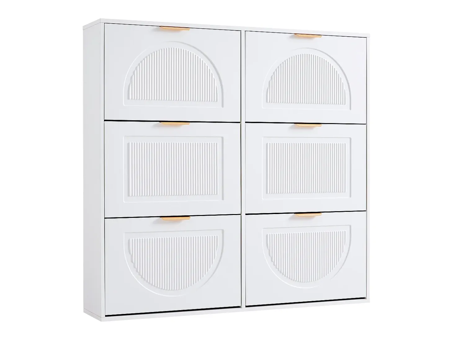 Zapatero blanco con 6 puertas abatibles, 118x25x115 cm