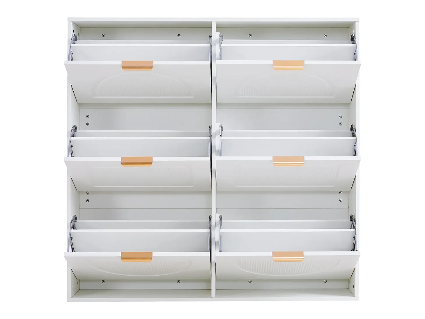 Zapatero blanco con 6 puertas abatibles, 118x25x115 cm