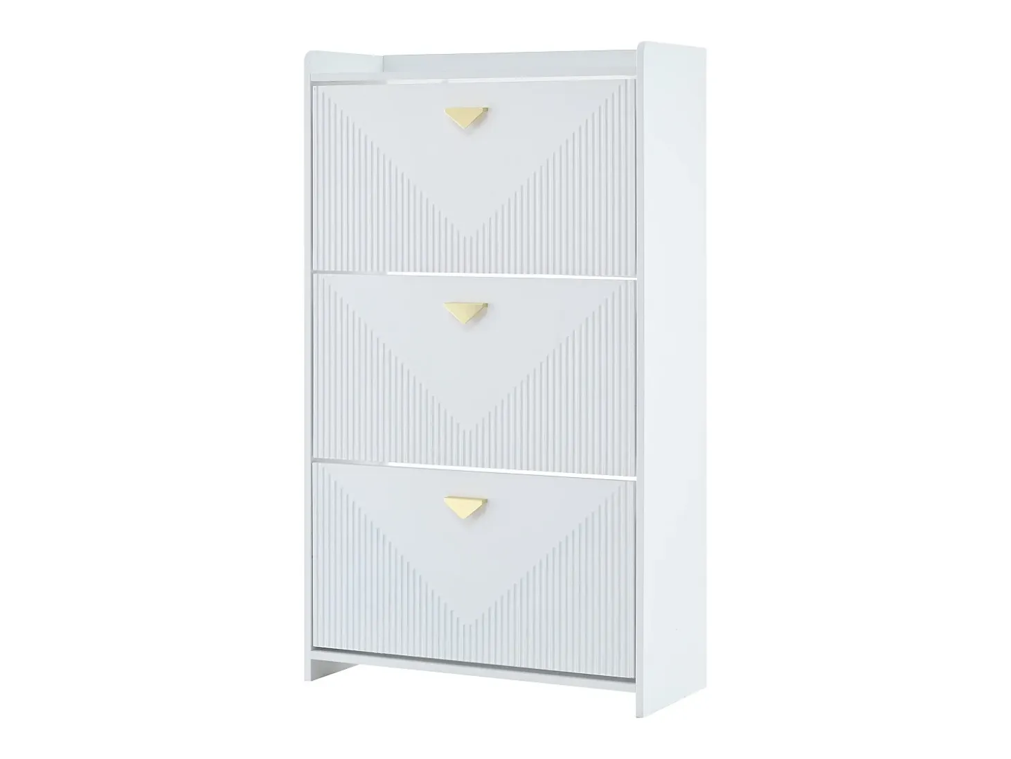 Zapatero blanco con 3 puertas abatibles y 6 compartimentos