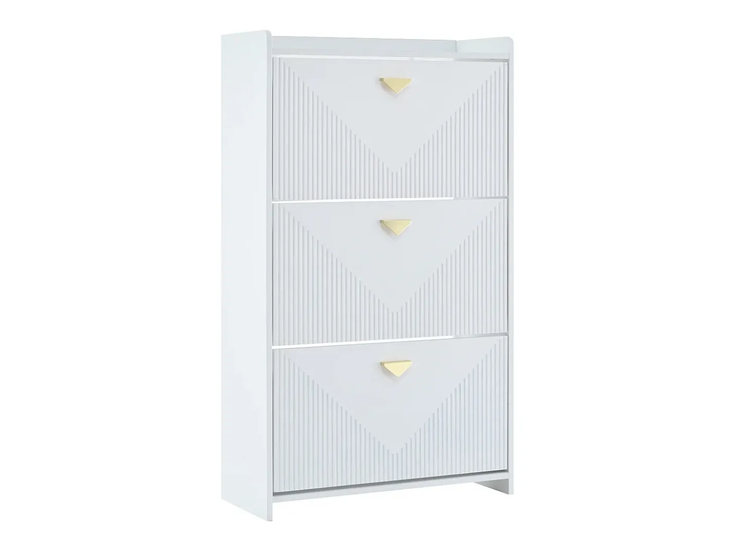 Zapatero blanco con 3 puertas abatibles y 6 compartimentos
