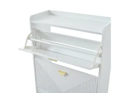 Zapatero blanco con 3 puertas abatibles y 6 compartimentos