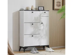 Zapatero blanco con 3 puertas, 1 cajón y 1 puerta, estilo moderno, ideal para la entrada o el salón