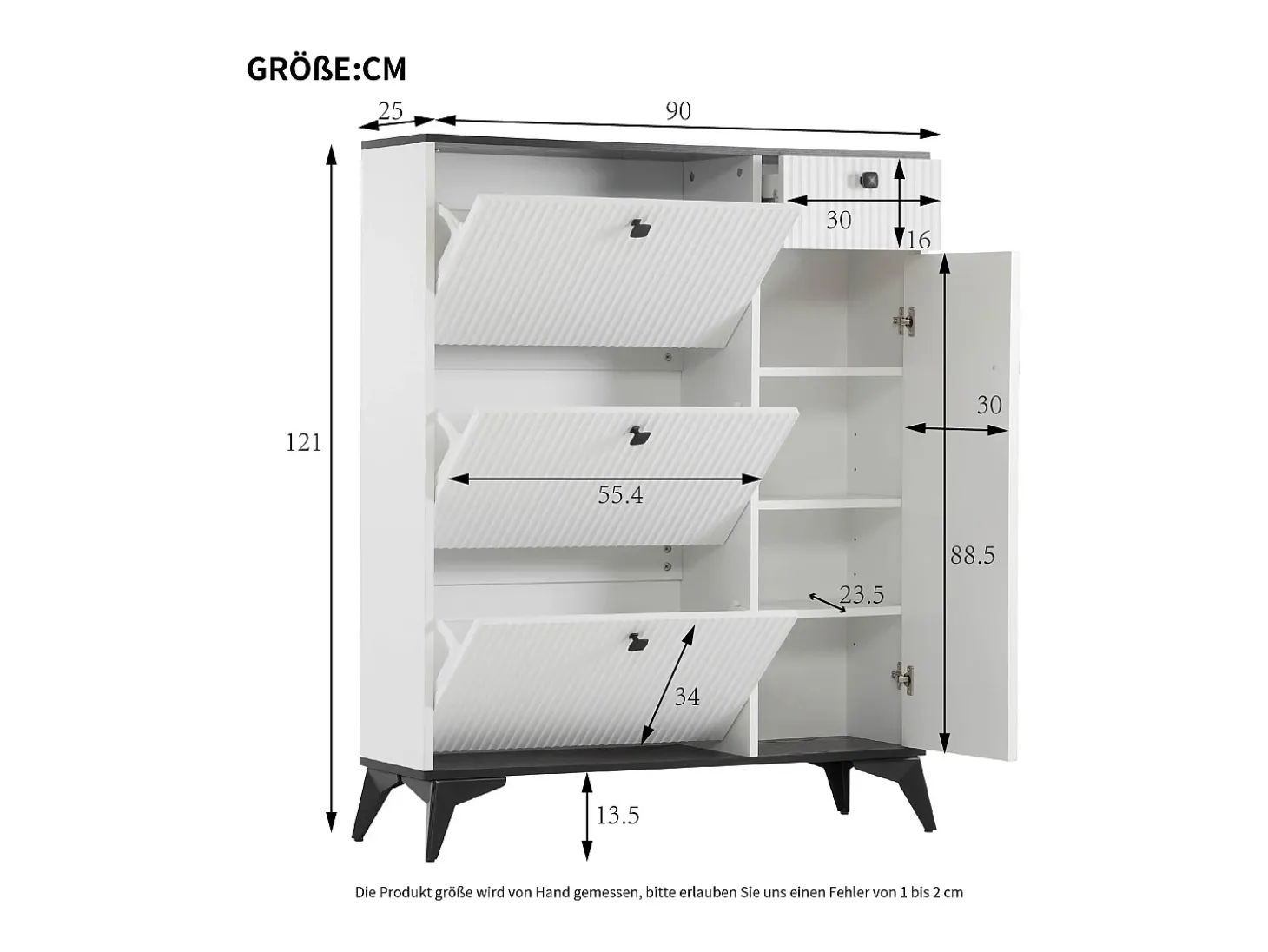 Zapatero blanco con 3 puertas, 1 cajón y 1 puerta, estilo moderno, ideal para la entrada o el salón
