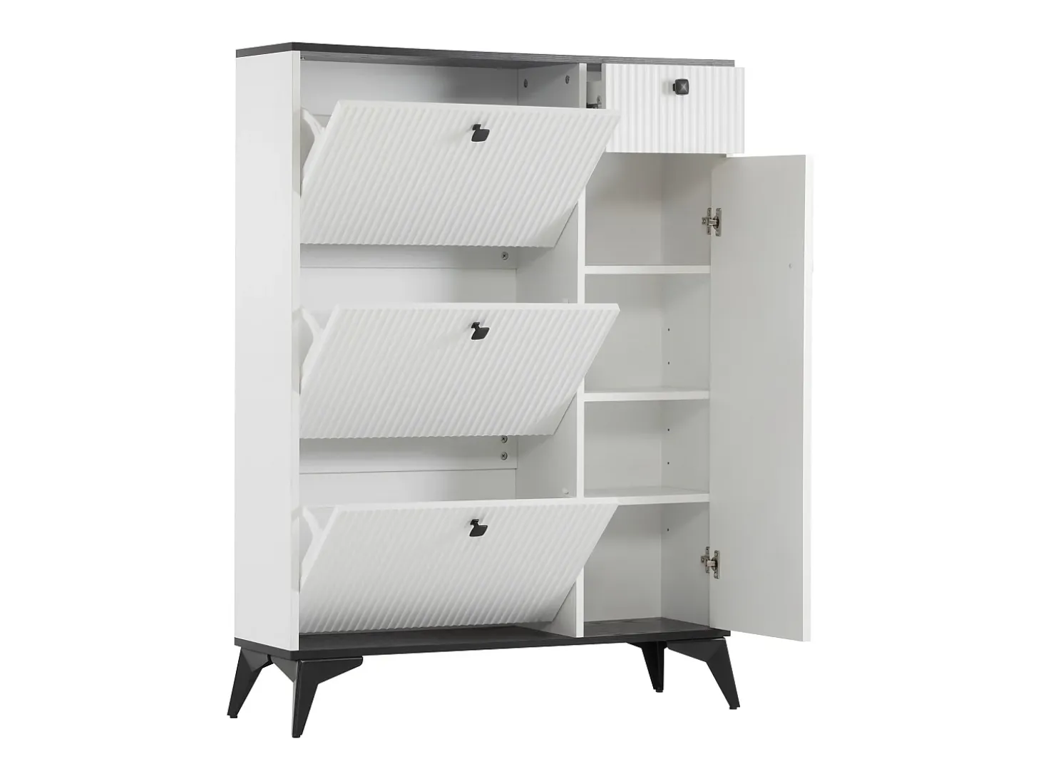 Zapatero blanco con 3 puertas, 1 cajón y 1 puerta, estilo moderno, ideal para la entrada o el salón