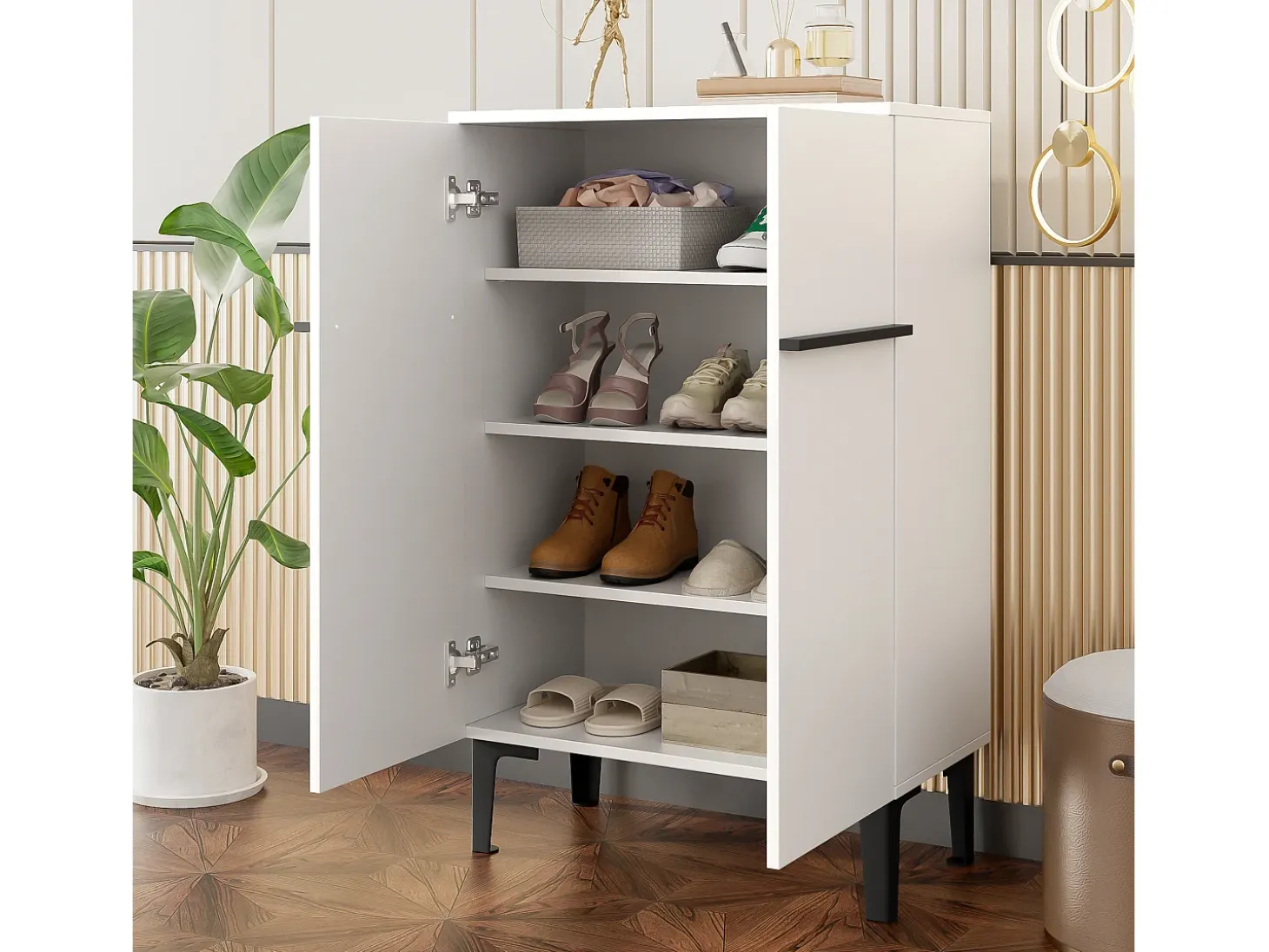 Zapatero blanco con 2 puertas - estantes regulables 60 × 34,5 x 95 cm