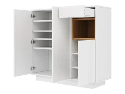 Zapatero blanco con iluminación LED - Zapatero de 3 puertas y 1 cajón - Estantes regulables