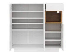 Zapatero blanco con iluminación LED - Zapatero de 3 puertas y 1 cajón - Estantes regulables