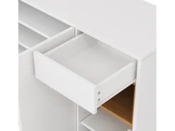 Zapatero blanco con iluminación LED - Zapatero de 3 puertas y 1 cajón - Estantes regulables