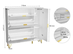 Zapatero blanco de 3 puertas abatibles y 1 puerta, con estantes regulables, 110 x 24 x 118,5 cm