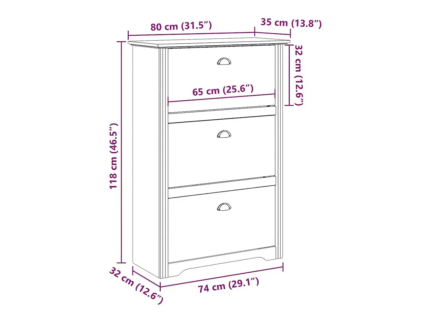 Zapatero blanco 80x35x118 cm