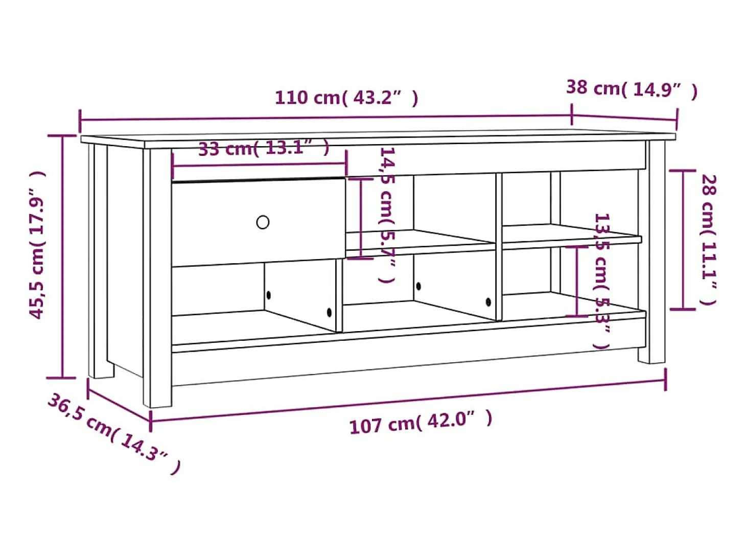 Zapatero blanco 110x38x45,5 cm Madera maciza de pino