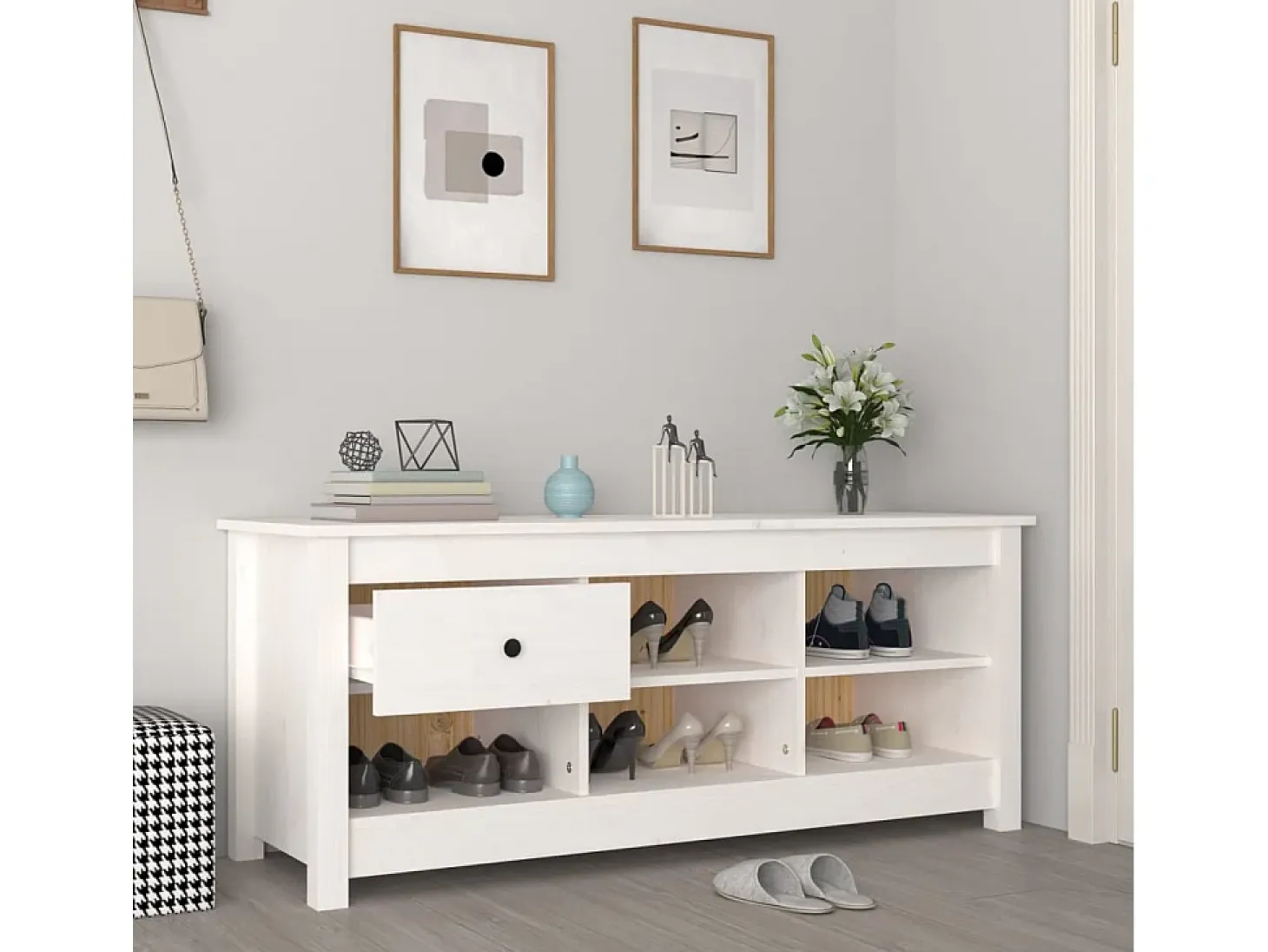 Zapatero blanco 110x38x45,5 cm Madera maciza de pino