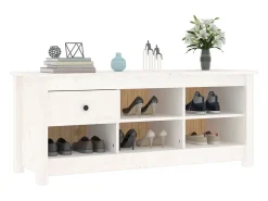 Zapatero blanco 110x38x45,5 cm Madera maciza de pino