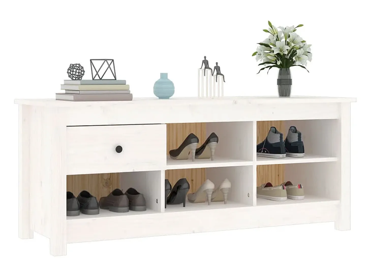 Zapatero blanco 110x38x45,5 cm Madera maciza de pino