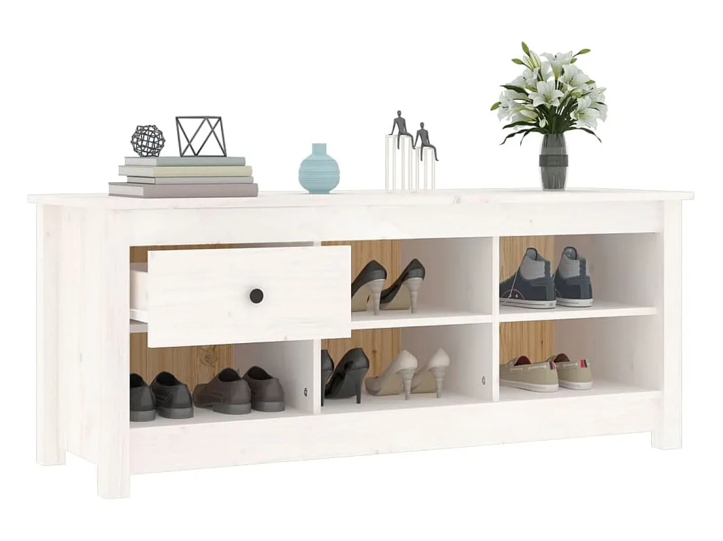 Zapatero blanco 110x38x45,5 cm Madera maciza de pino