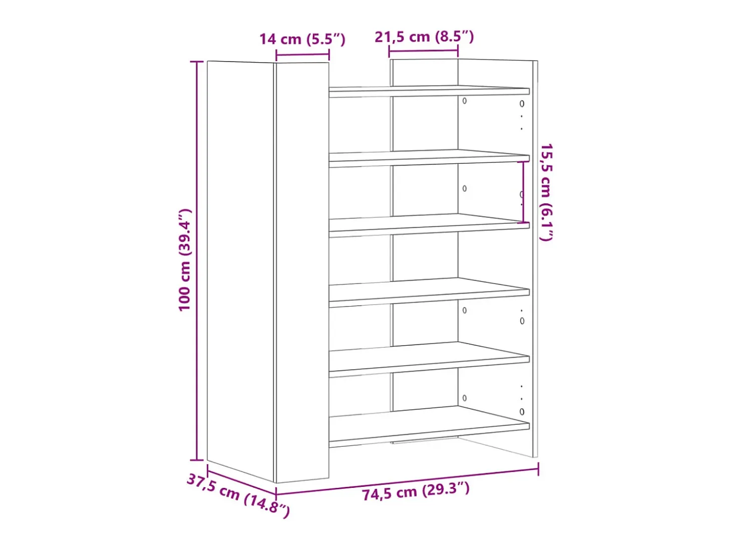 Zapatero blanco 74,5x37,5x100 cm madera contrachapada