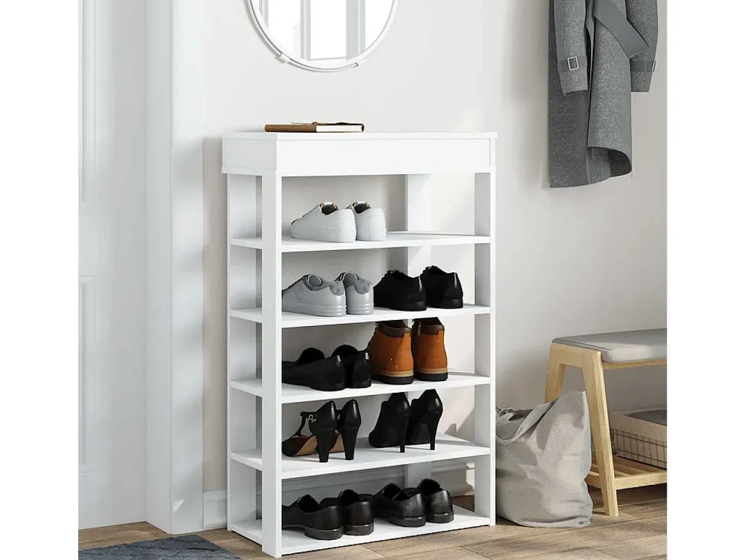 Zapatero blanco 60x30x98 cm madera contrachapada