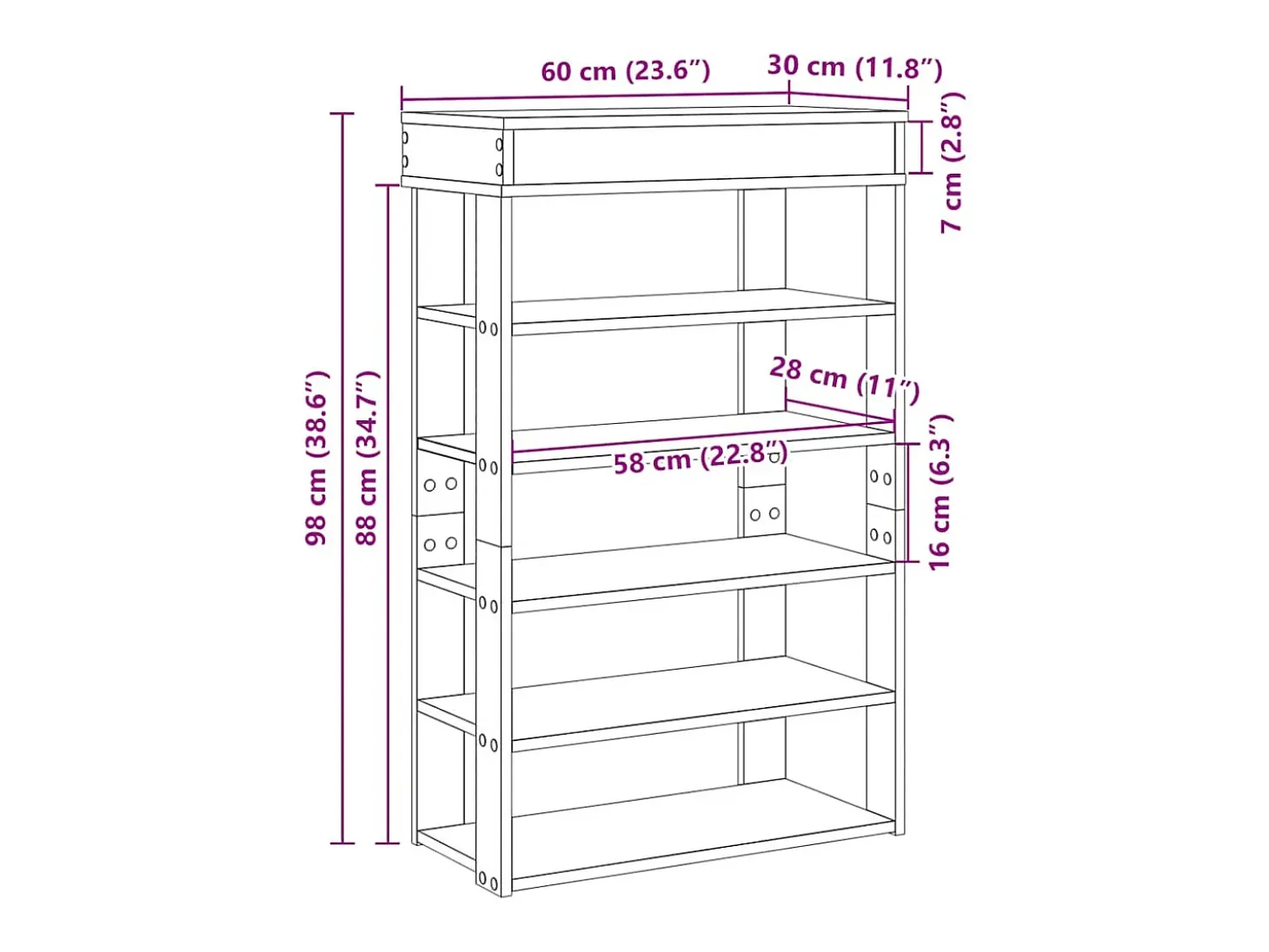 Zapatero blanco 60x30x98 cm madera contrachapada
