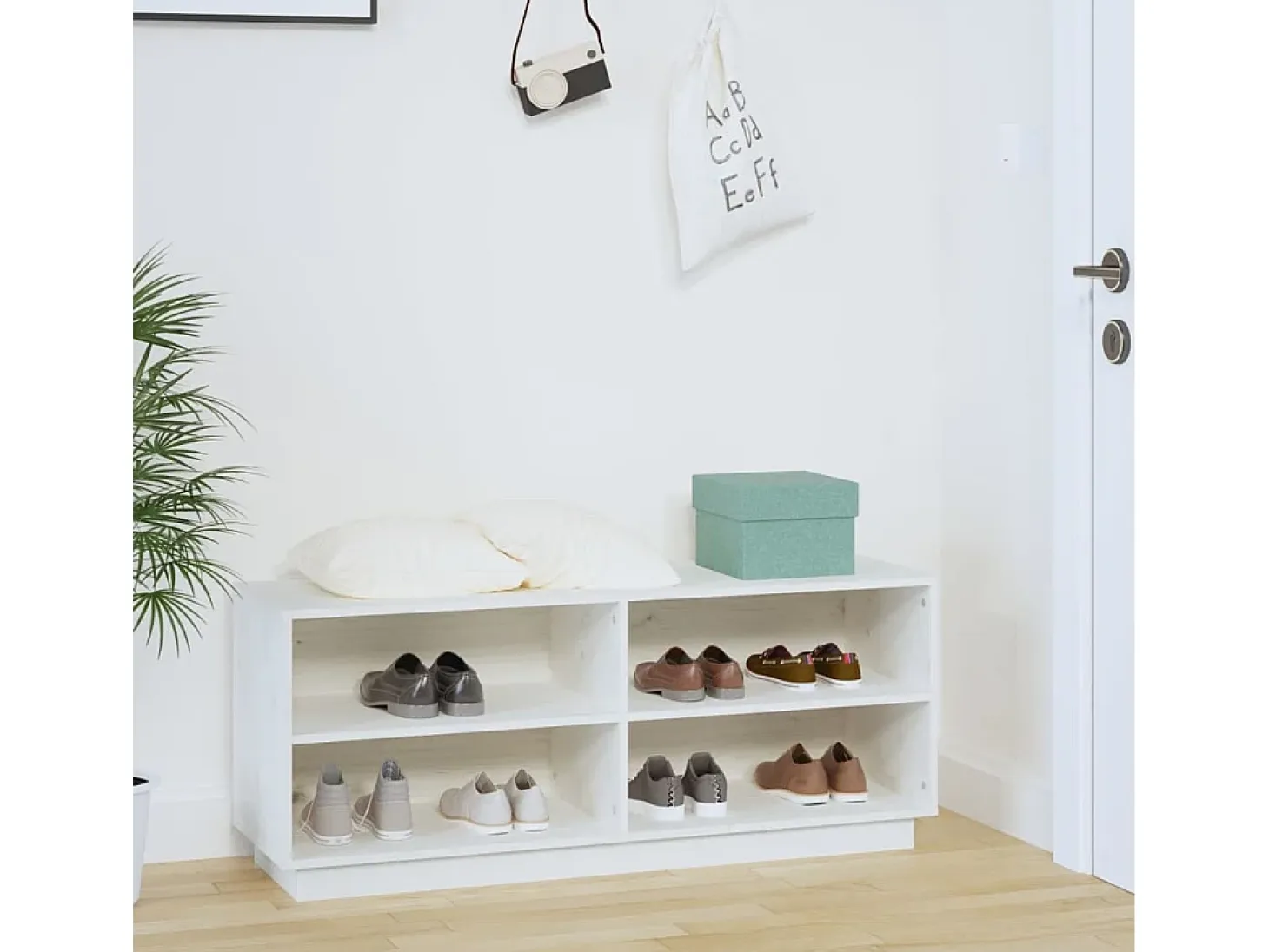 Zapatero blanco 110x34x45 cm Madera maciza de pino